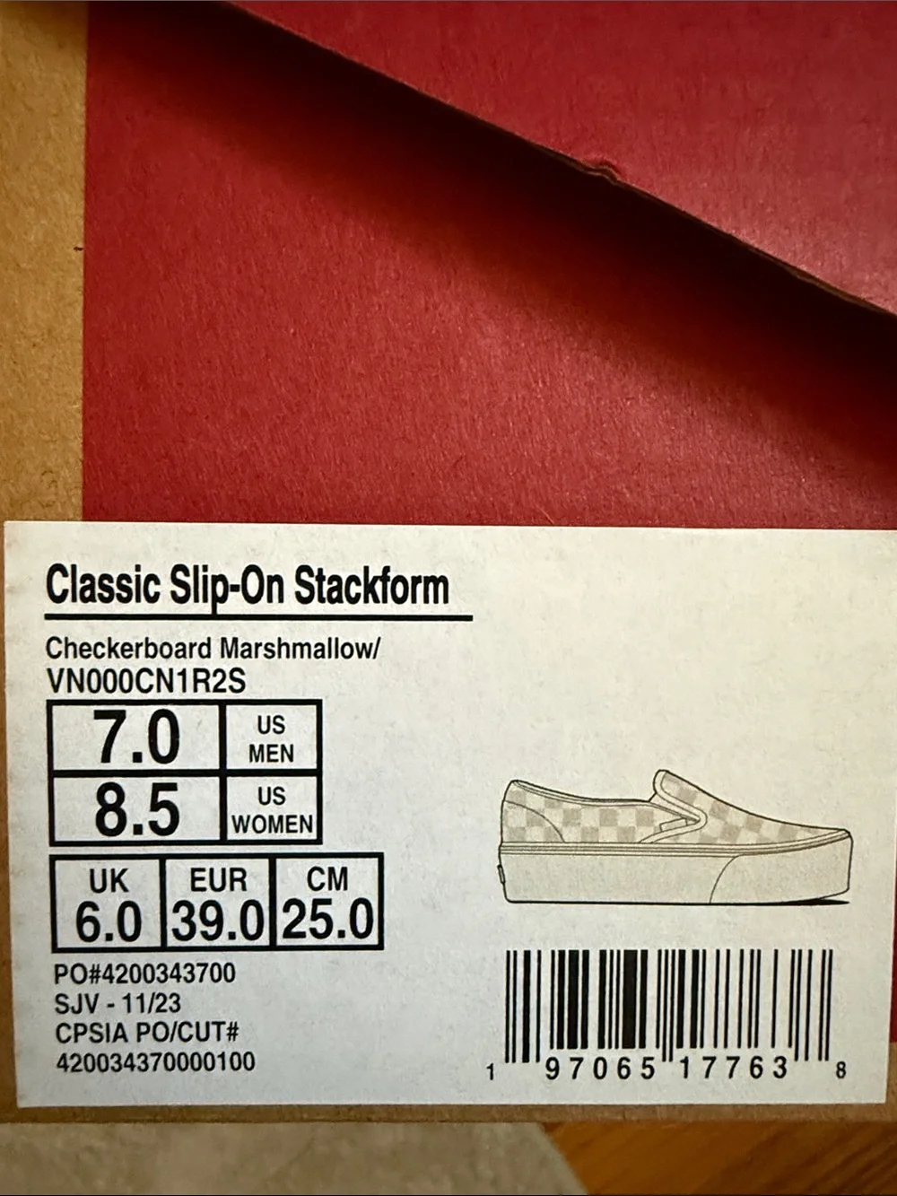Vans Classic Slip-On Stackform Checkerboard Canvas Sneakers in Marshmallow